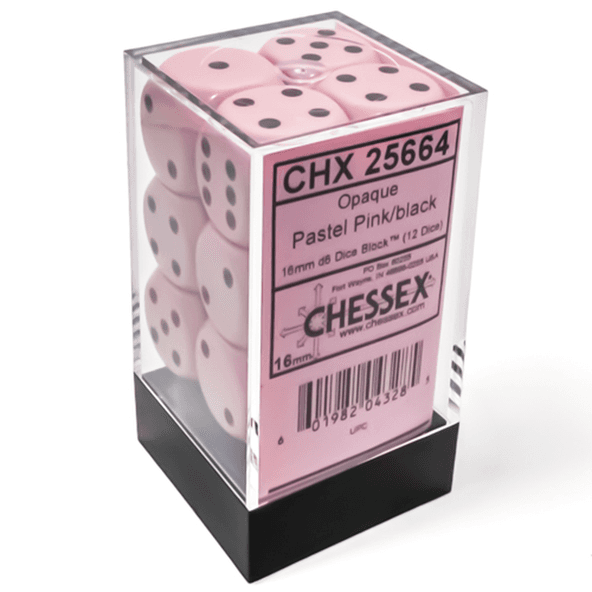 12 d6 Dice Chessex Pastel PINK black 25664 Dadi immagine 1