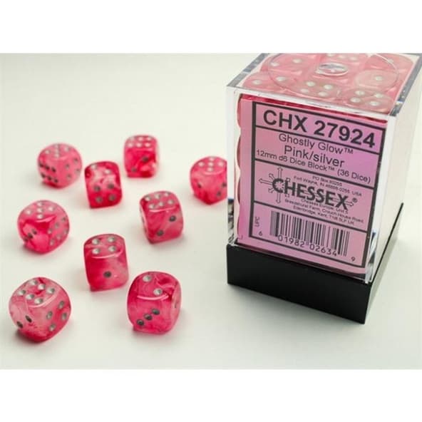 36 d6 Dice Chessex Polyedral GHOSTLY GLOW PINK 27924 Dadi immagine 1