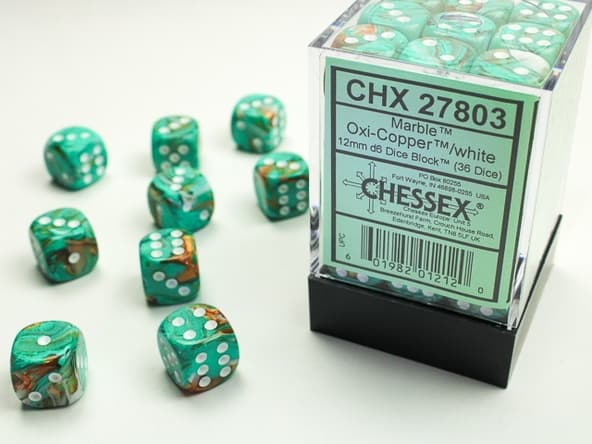 36 d6 Dice Chessex MARBLE OXI COPPER WHITE 27803 Dadi immagine 1