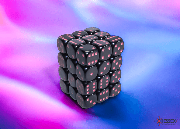 12 d6 Dice Chessex Opaque Black Pink 25848 Dadi immagine 1