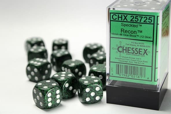 12 d6 Dice Chessex SPECKLED RECON GREEN BLACK 25725 Dadi immagine 1