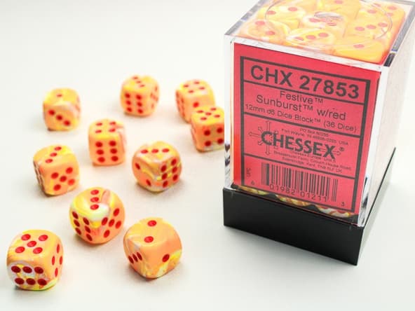 36 d6 Dice Chessex FESTIVE SUNBURST RED 27853 Dadi immagine 1