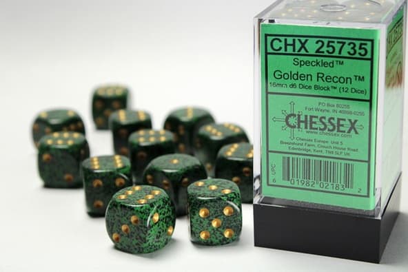 12 d6 Dice Chessex SPECKLED GOLDEN RECON 25735 Dadi immagine 1