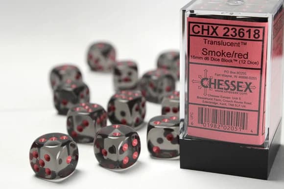 12 d6 Dice Chessex TRANSLUCENT SMOKE RED 23618 Dadi immagine 1