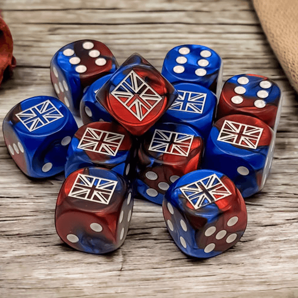 12 d6 Dice Chessex GREAT BRITAIN War Dice GEMINI BLUE RED white 29064 Dadi immagine 1