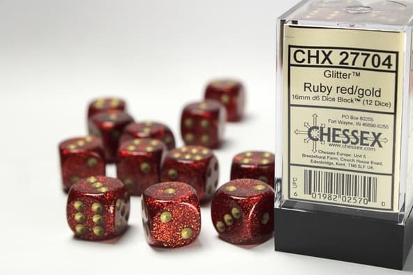 12 d6 Dice Chessex Polyhedral GLITTER RUBY GOLD 27704 Dadi immagine 1